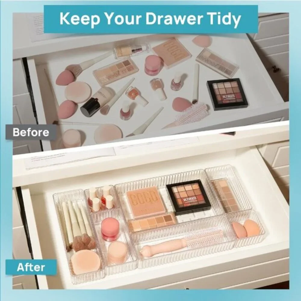 New 7 PCS Clear Drawer Organizers, Stackable Trays for Makeup, Office & Kitchen